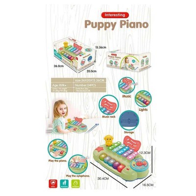 Ксилофон 25826 E “Puppy Piano”, звітло, звук, мелодії та пісні англійською, 5 тонів, 2 палички, 4 режими