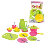 Набір посуду №3 1 783 "Technok Toys" каструля, сковорідка, кришка, цукорниця, кавник, чайний сервіз, столові прилади, 20см, в пакеті