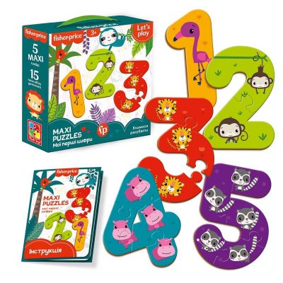 гр Maxi puzzle "Fisher Price. Мої перші цифри" VT1711-07 рос (12) "Vladi Toys", 15 елементів, інструкція, в коробці