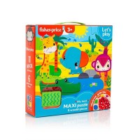 Пазли Fisher Price. Maxi puzzle and wooden pieces VT1100-01 укр Vladi Toys , 18 елементів, 6 дерев'яних фігурок, мішечок