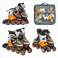 Ролики 61720-S Best Roller /розмір 30-33/ колір – ПОМАРАНЧЕВИЙ колеса PU, ПЕРЕДНЄ КОЛЕСО СВІТЛО, переставні задні колеса, устілка 17-18.5 см, d колес – 6.5 см, в сумці
