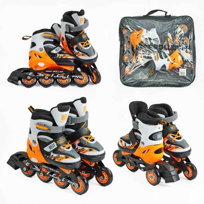 Ролики 61720-S Best Roller /розмір 30-33/ колір – ПОМАРАНЧЕВИЙ колеса PU, ПЕРЕДНЄ КОЛЕСО СВІТЛО, переставні задні колеса, устілка 17-18.5 см, d колес – 6.5 см, в сумці