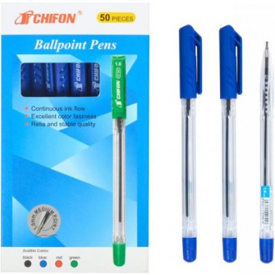 Ручка масляна CHIFON 801 синя прозора
