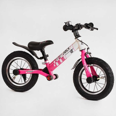 Велобіг Corso Skip Jack 25025 Рожево-білий, надувні колеса 12 , сталева рама з амортизатором, ручне гальмо, підніжка
