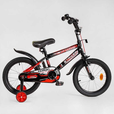 Дитячий велосипед 16 дюймів CORSO “STRIKER EX-16128 ручне гальмо, дзвіночок, дод. колеса, ЗІБРАНИЙ НА 75 в магазині autoplus, з доставкою по Україні, краща ціна