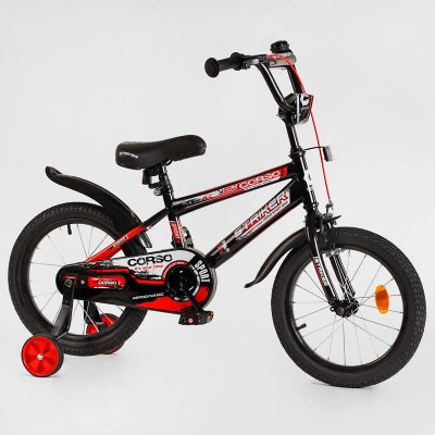 Дитячий велосипед 16 дюймів CORSO “STRIKER EX-16128 ручне гальмо, дзвіночок, дод. колеса, ЗІБРАНИЙ НА 75 в магазині autoplus, з доставкою по Україні, краща ціна