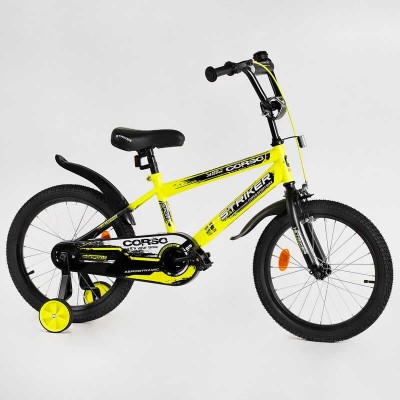Дитячий велосипед 18 дюймів CORSO STRIKER EX - 18546 ручне гальмо, дзвіночок, дод. колеса, ЗІБРАНИЙ НА 75