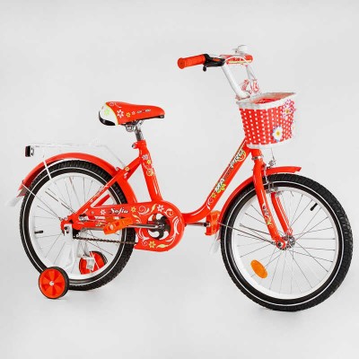 Дитячий велосипед 18 дюймів SOFIA-N 18-3 ручне гальмо, кошик, дзвіночок, дод. колеса, багажник, ЗІБРАНИЙ НА 75