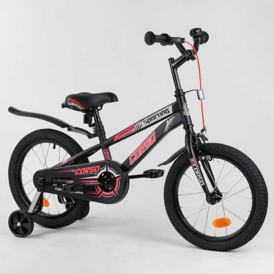 Дитячий велосипед 16 дюймів CORSO R-16119 ручне гальмо, дзвіночок, доп. колеса, ЗІБРАНИЙ НА 75