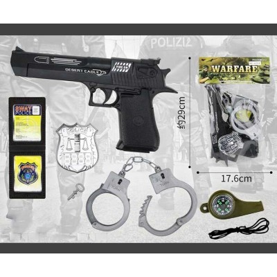 Поліцейський набір JL 111-8 пістолет, наручники, жетон, свисток, у пакеті