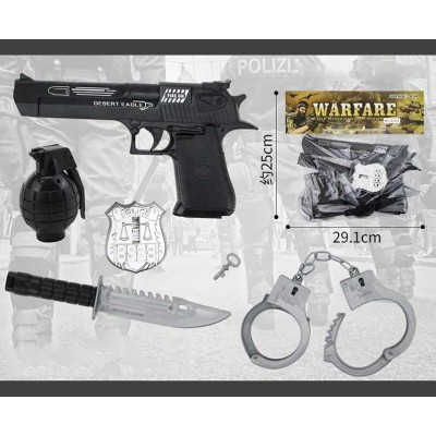 Поліцейський набір JL 111-9 (96/2) звук, підсвічування, пістолет, ніж, наручники, граната, жетон, посвідчення, у пакеті
