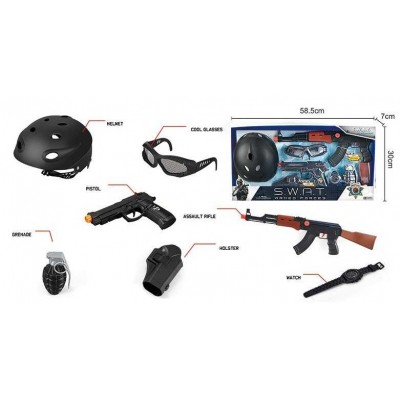 Набір поліції S 006 B 8 елементів, каска, пістолет, автомат, граната, окуляри