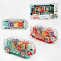 Автобус 60275 WToys , 2 кольори, світло, звук, прозорий корпус, колесо вільного ходу, рухомі шестерні