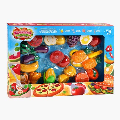 Набір продуктів “Кулінарна фантазія” 10265 (36/2) “Wtoys”, 25 елементів, овочі та фрукти на липучках, дошка для нарізання, ніж