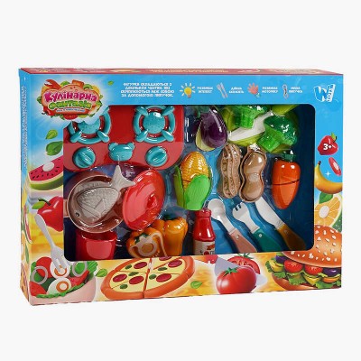 Набір продуктів “Кулінарна фантазія” 10385 (36/2) “Wtoys”, 24 елементи, овочі та фрукти на липучках, варильна поверхня, дошка для нарізання, ніж