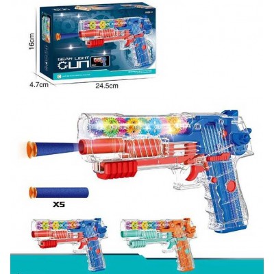 Дитячий іграшковий пістолетік JD 133-50 A (96/2) 2 види, звук, підсвічування, м’які патрони на присосці, шестерні, на батарейках