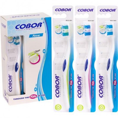 Зубні щітки " Cobor New soft" з гумовим рівнем пучків щетини E-801